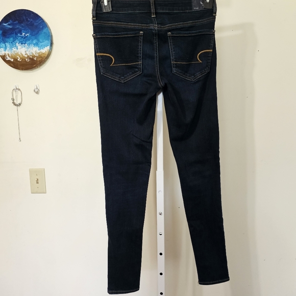 American Eagle Super Stretch Dark Wash Skinny Jegging Size 6 Long - Picture 4 of 9